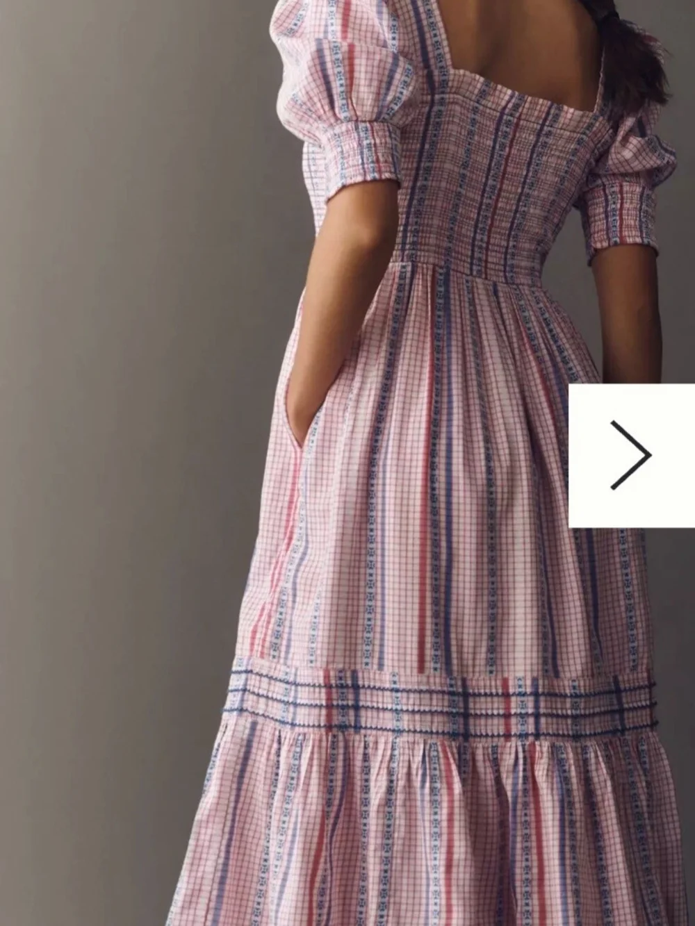 Anthropologie Pink & Blue Striped Puff-Sleeve Midi Dress - Picture 3 of 5